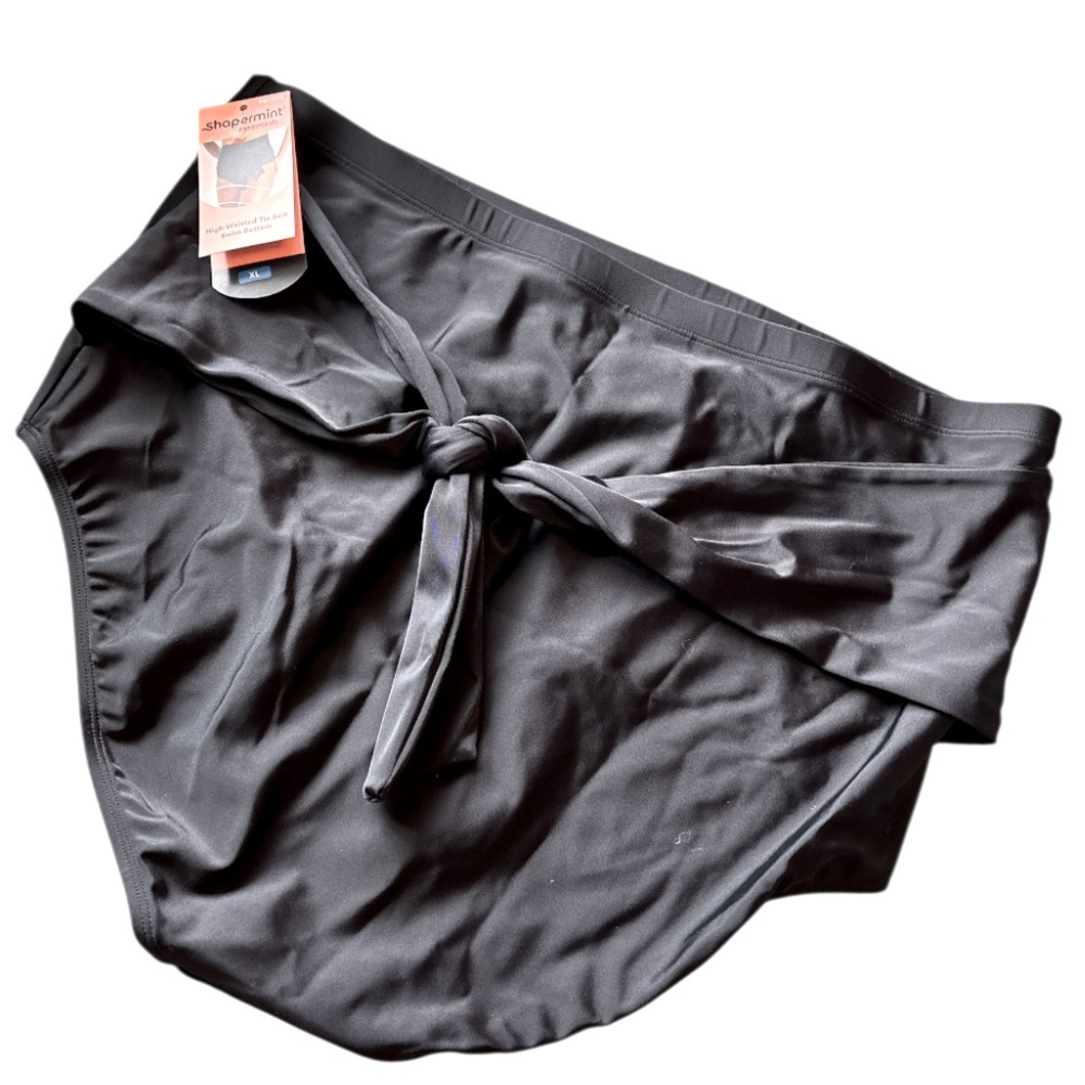 🆕Shapermint Essentials Elegant Black High-Waisted Tie Belt Swim Bottom - Picture 4 of 7